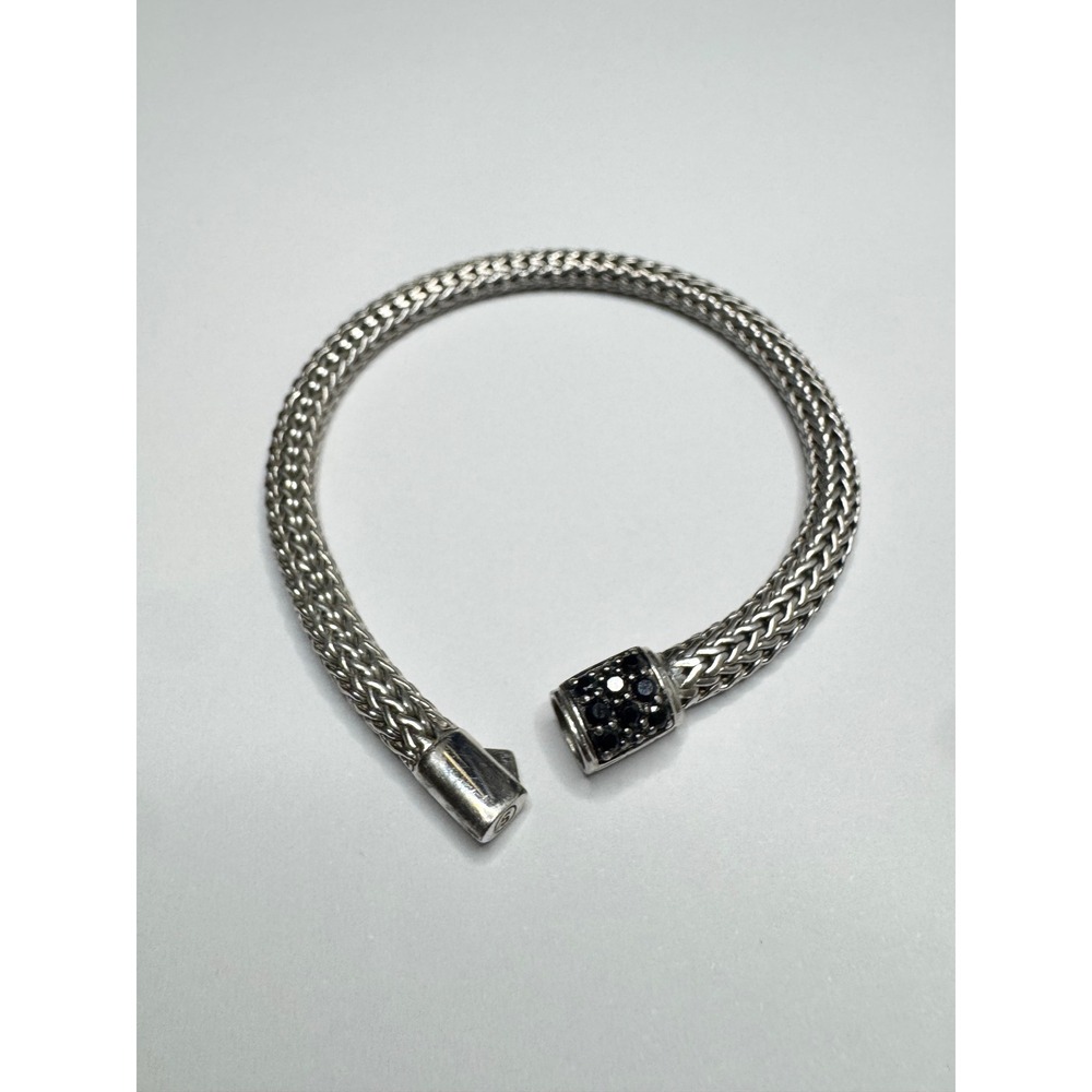 John Hardy Sterling Silver Woven Bracelet Black Gemstone
